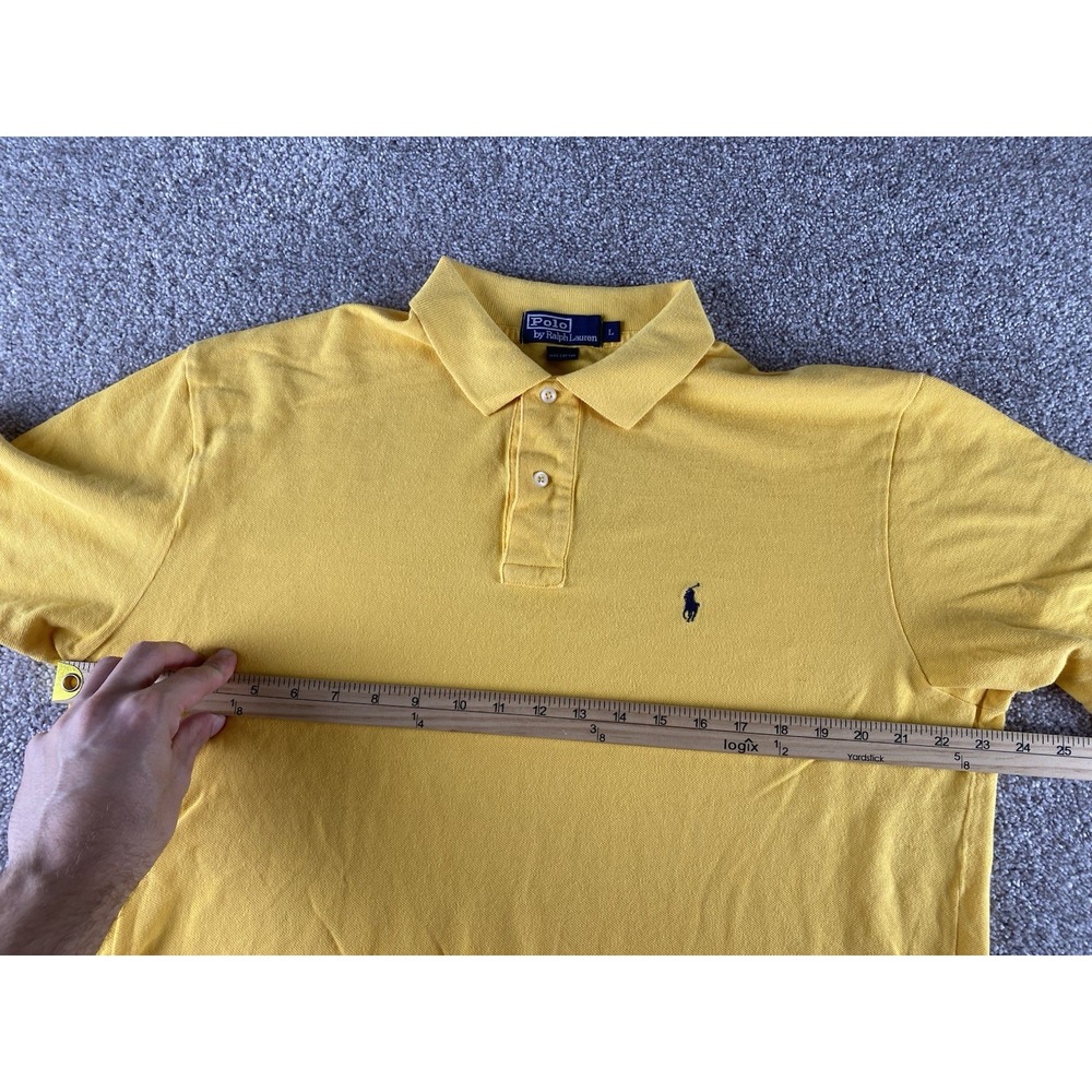 Polo Ralph Lauren Solid Yellow Polo Shirt Soft Cotton Mens L Blue Pony Preppy - Picture 4 of 7
